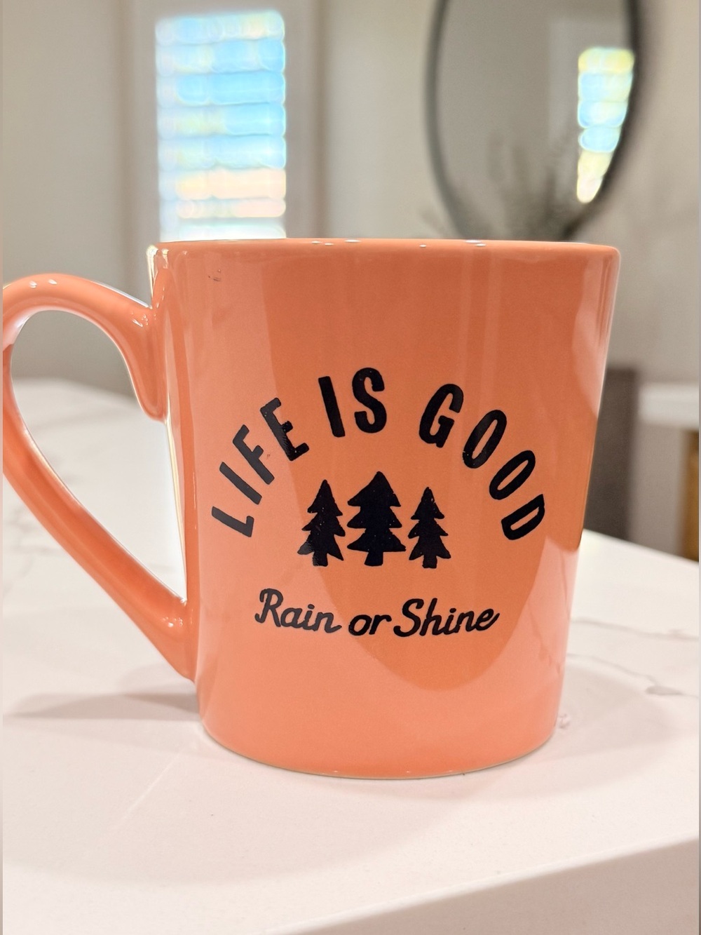 Life is Good "Rain or Shine" Stoneware Coffee Mug - Peach